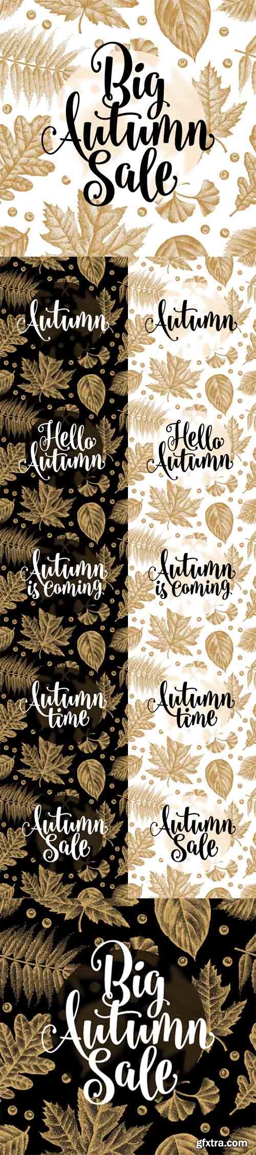 Vector Set - Autumn Sale Calligraphy Phrases on Leaves Background