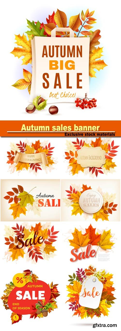 Autumn sales banner, autumn background with leaves
