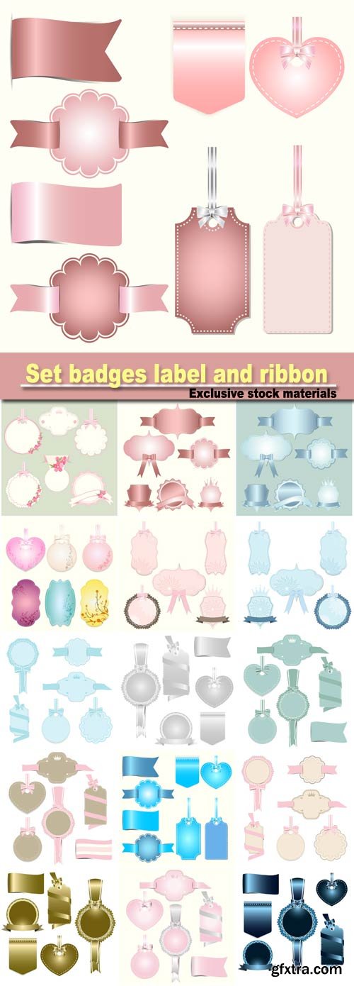 Set badges label and ribbon, vector tag illustration