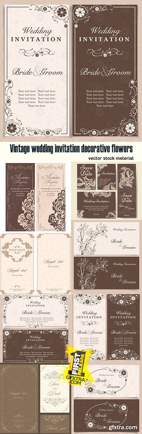 Vintage wedding invitation decorative flowers