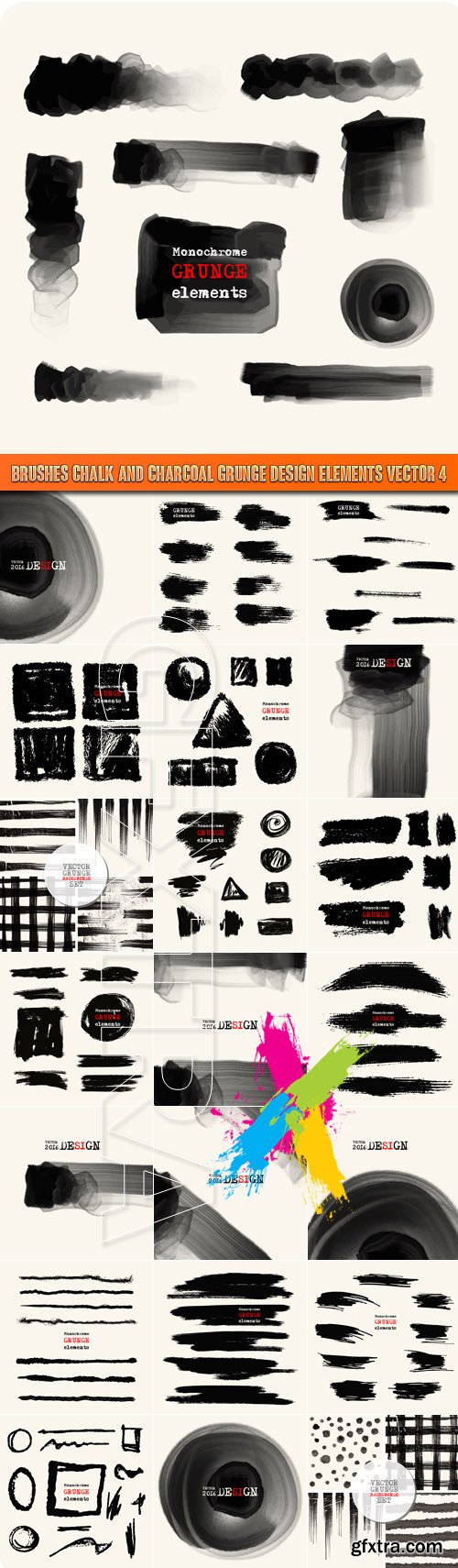 Brushes chalk and charcoal grunge design elements vector 4