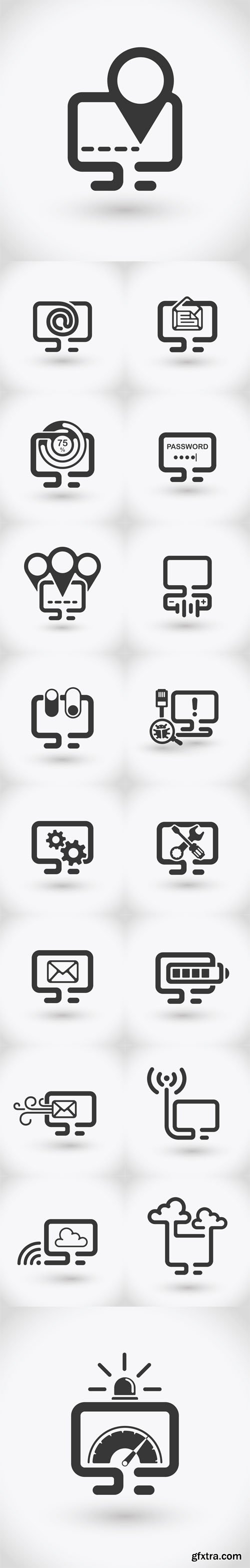 Vector Set - Simple PC Icon on White Background