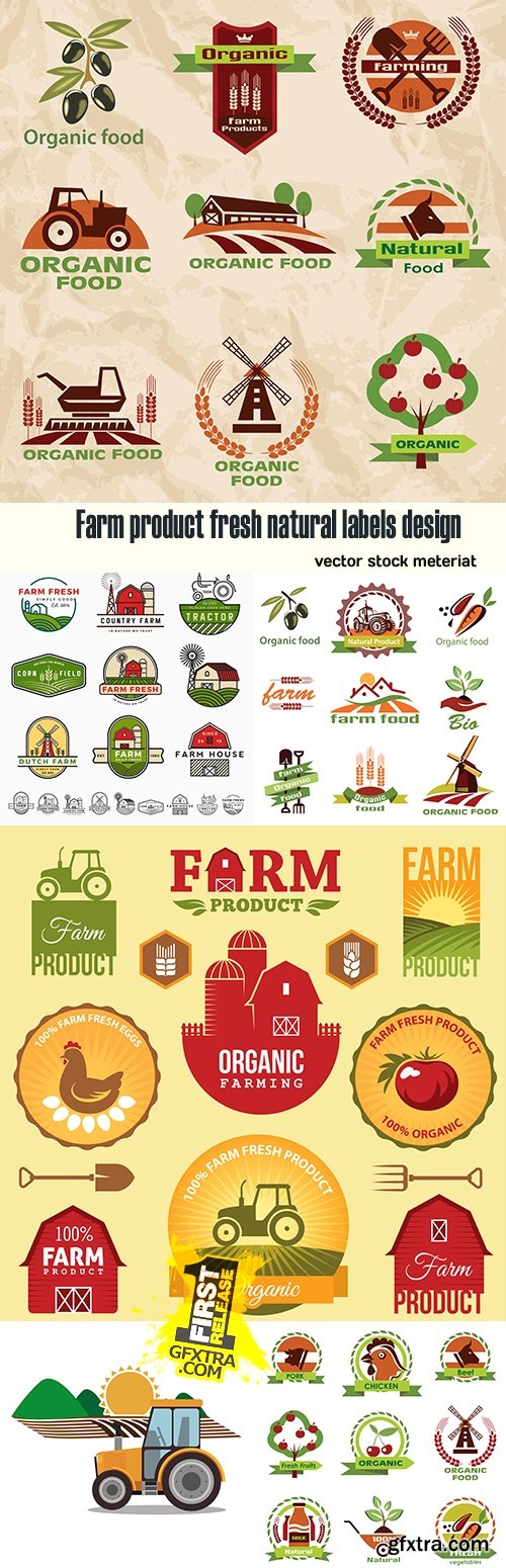 Farm product fresh natural labels design
