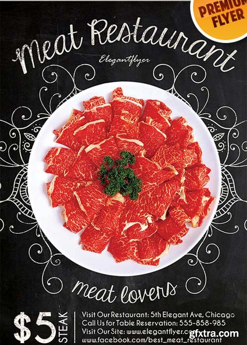 Meat Restaurant Flyer PSD V3 Template + Facebook Cover