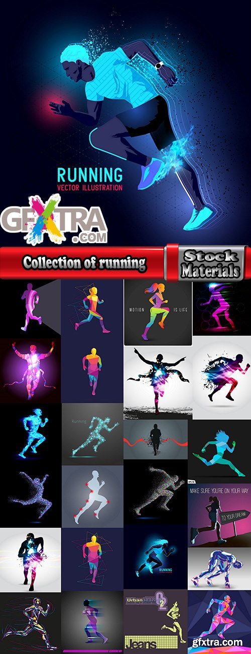 Collection of running sport sportsman sprinter runner vector image 25 EPS