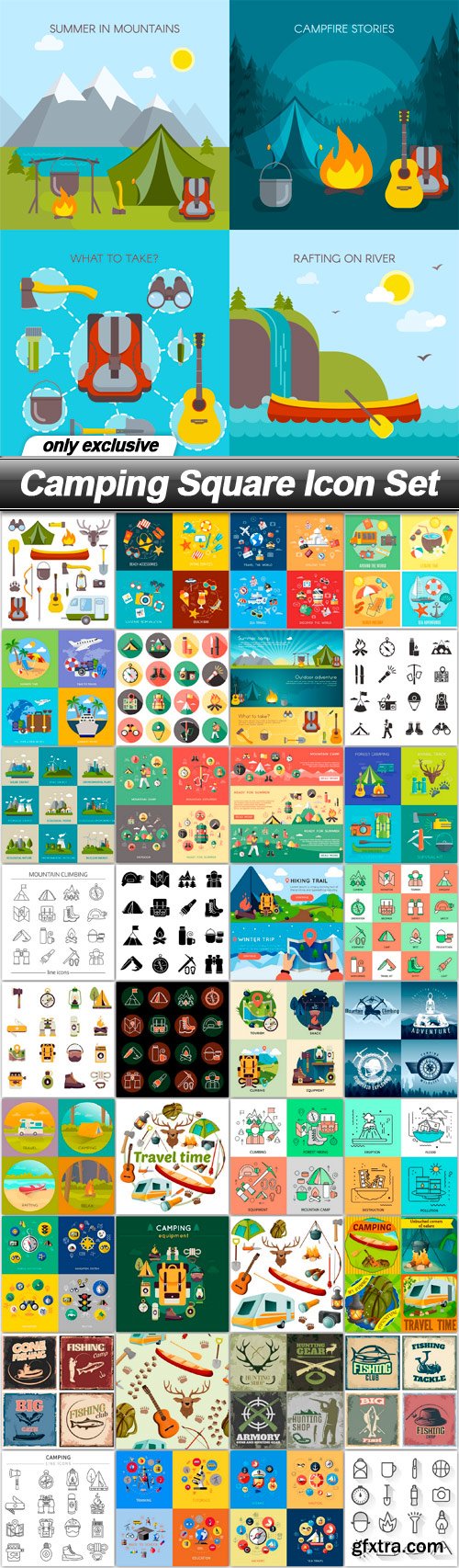 Camping Square Icon Set - 37 EPS
