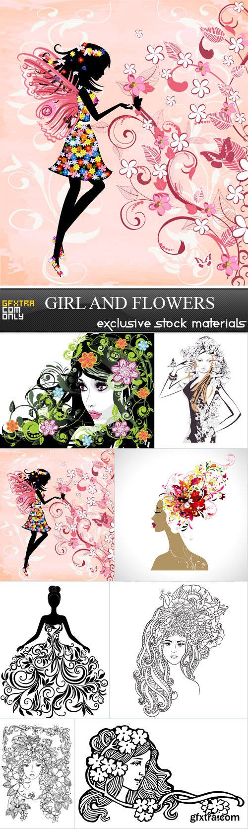 girl and flowers - 8 EPS