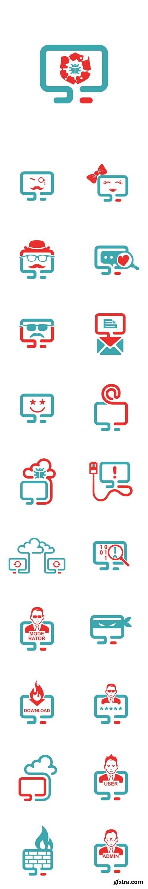 Vector Set - PC Laptop Icons with Different Signs