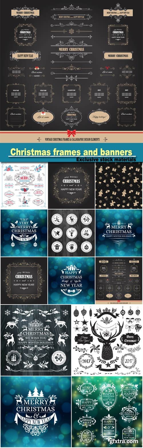 Vintage Christmas and Happy New Year frames and banners