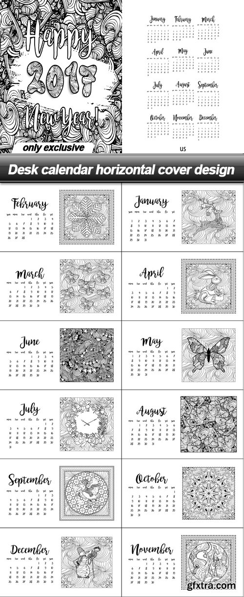 Desk calendar horizontal cover design - 13 EPS