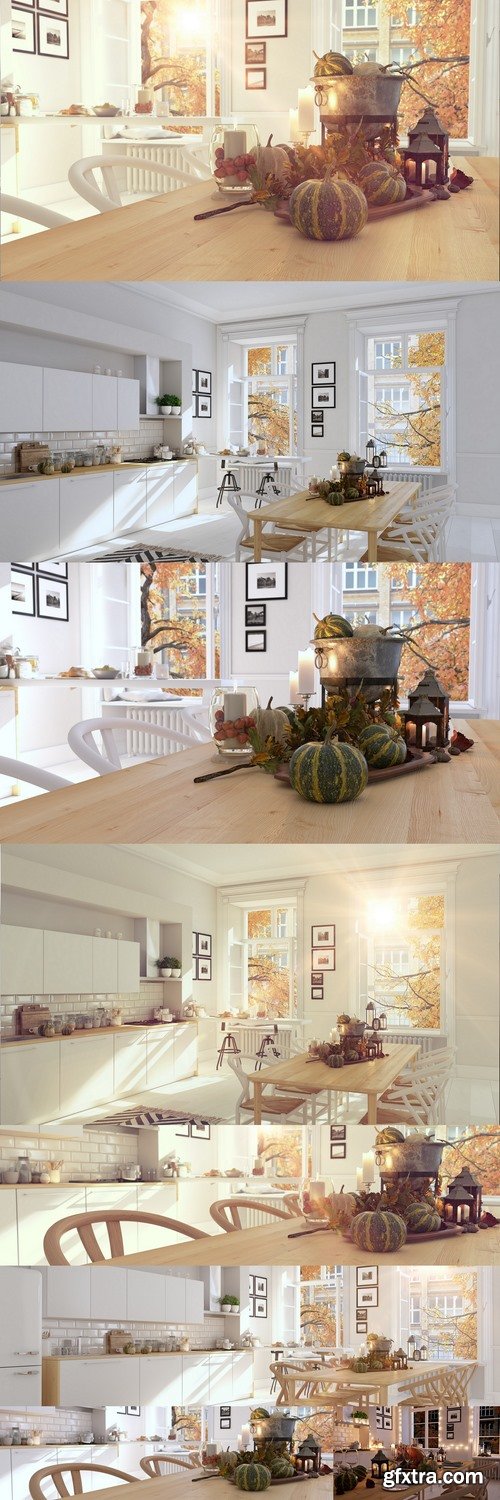 Nordic kitchen in an apartment. 3D rendering
