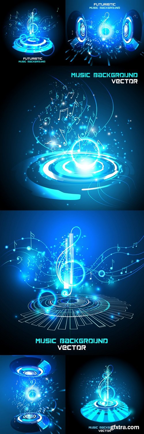 Abstract shiny musical note on blue background. futuristic vector