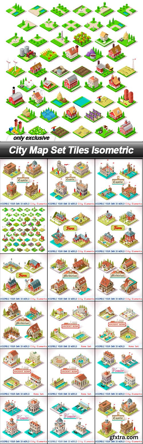 City Map Set Tiles Isometric - 17 EPS
