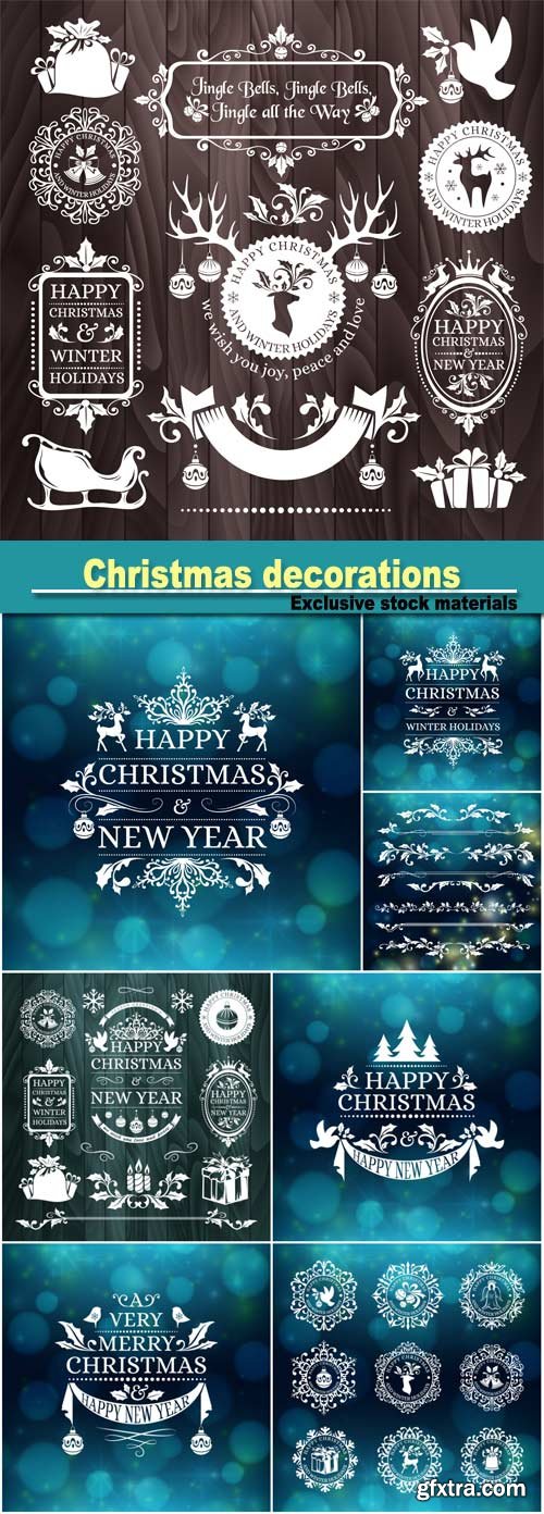 Christmas decorations, snowflake badges, holiday frames