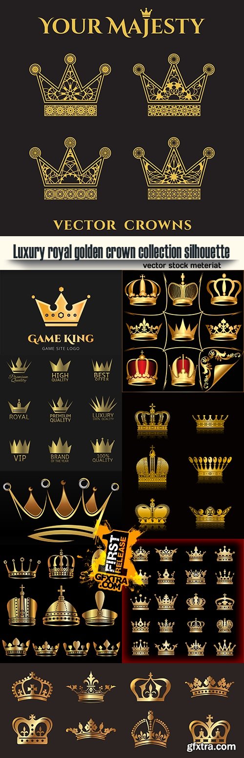 Luxury Royal Golden Crown Collection Silhouette 9xEPS