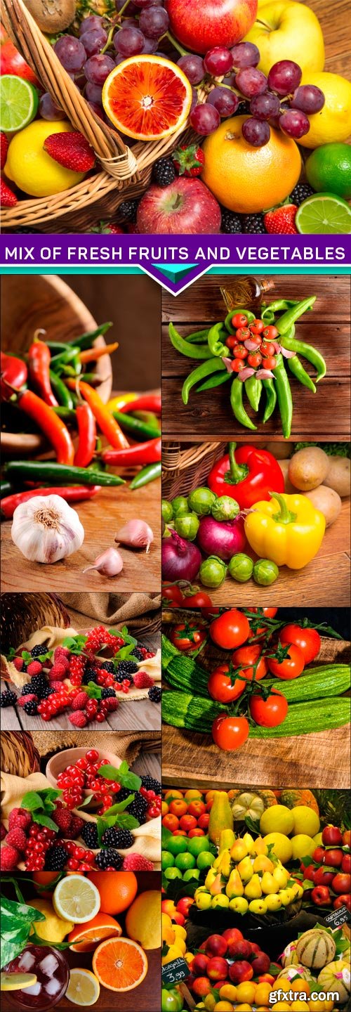 Mix of fresh fruits and vegetables 9X JPEG