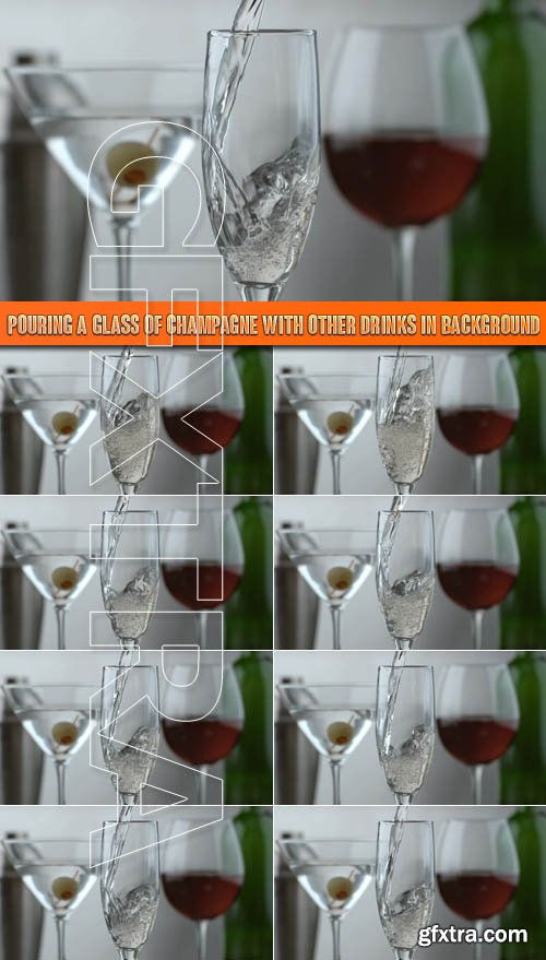 Pouring a glass of champagne with other drinks in background