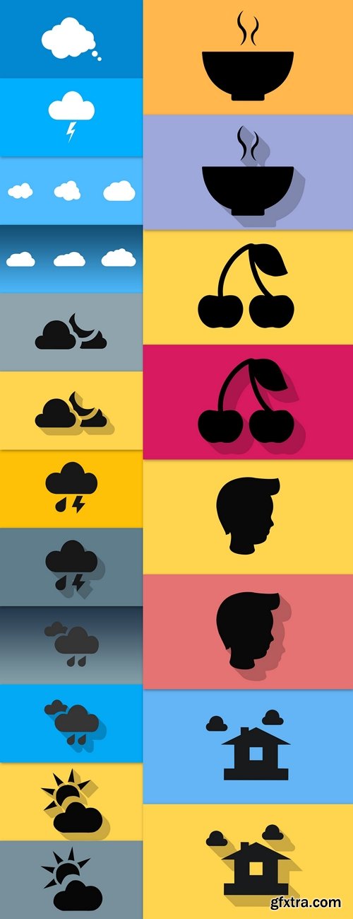 Vector weather icon with long shadow on flat background