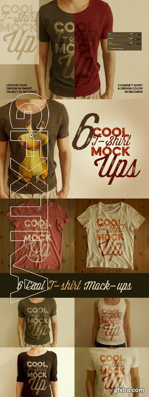 6 RetroVintage T-shirt Mock-ups