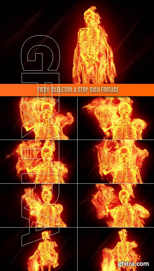 Fiery skeleton a stop sign Footage