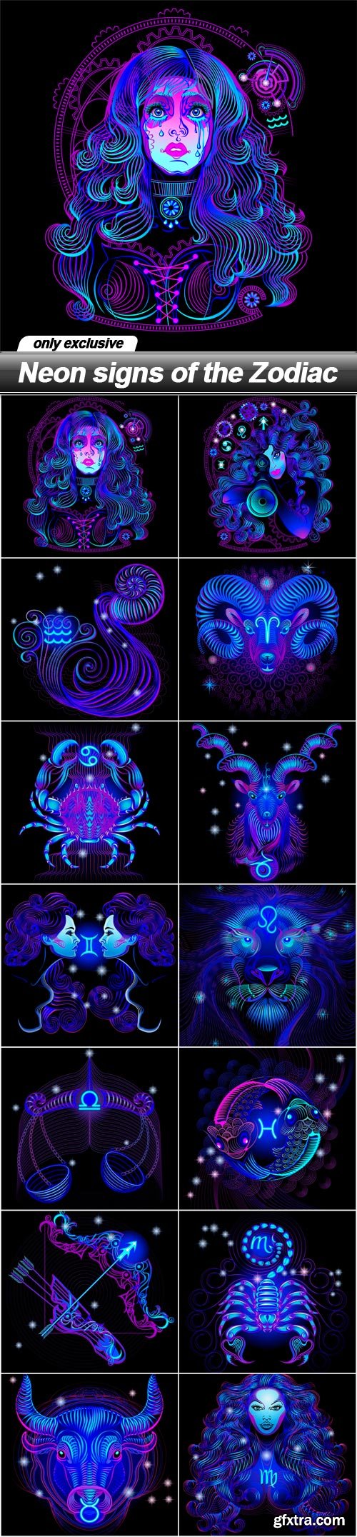 Neon signs of the Zodiac - 14 EPS