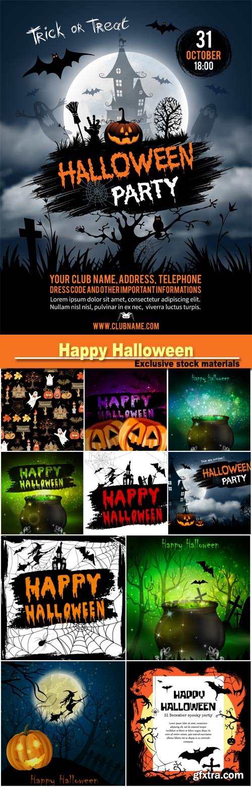 Happy Halloween calligraphy, halloween banner, halloween lettering on a abstract background with pumpkins