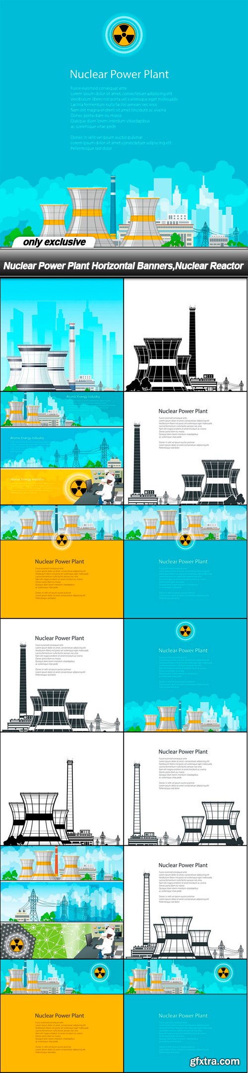Nuclear Power Plant Horizontal Banners, Nuclear Reactor - 14 EPS