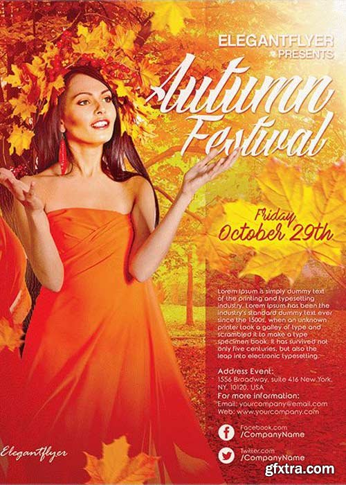 Autumn Festival Flyer PSD V4 Template + Facebook Cover