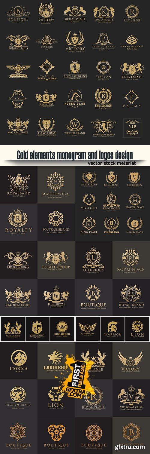 Gold elements monogram and logos design