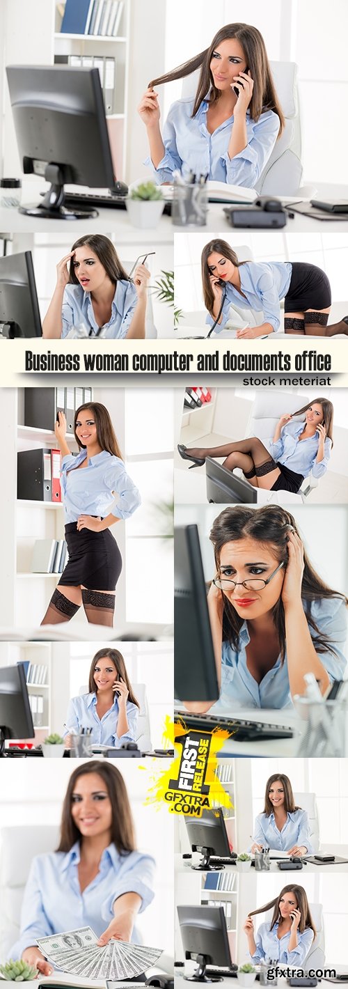 Business woman computer and documents office