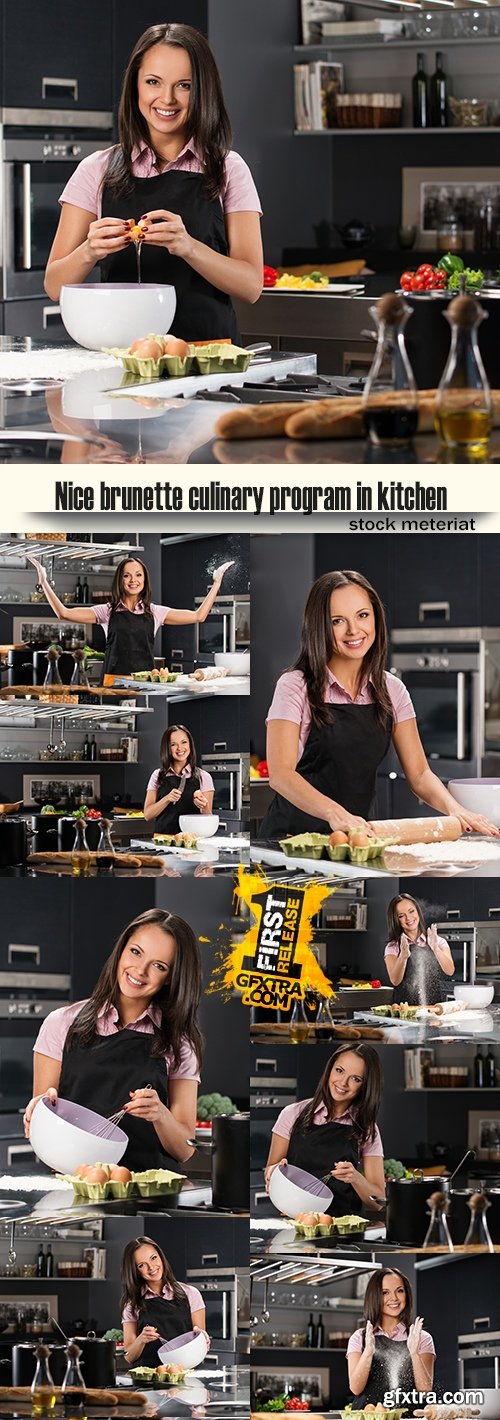 Nice brunette culinary program in kitchen
