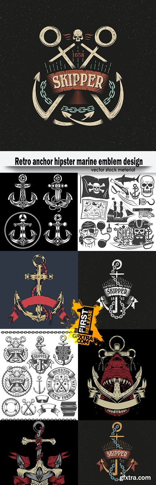 Retro anchor hipster marine emblem design