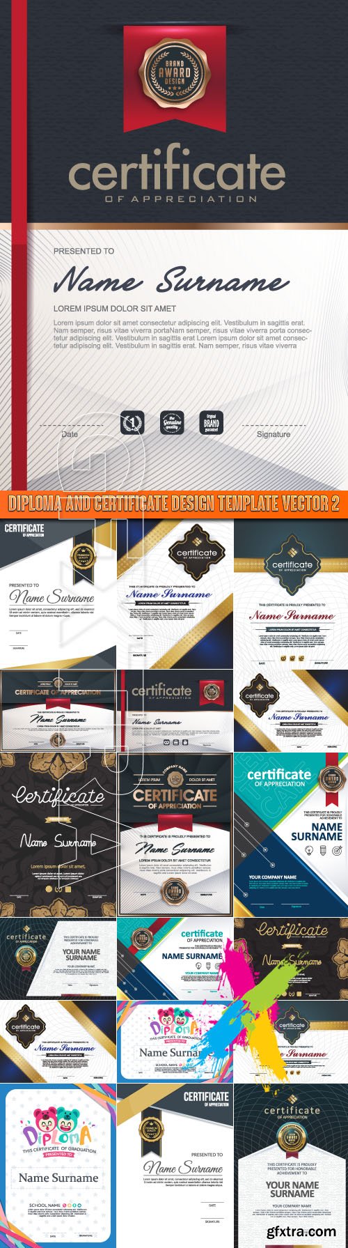 Diploma and certificate design template vector 2