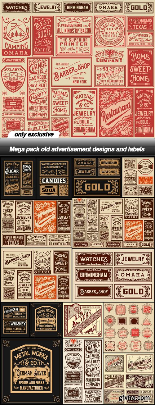 Mega pack old advertisement designs and labels - 16 EPS
