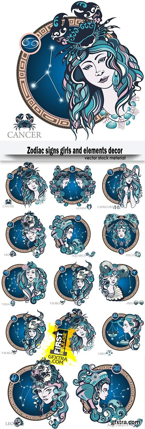 Zodiac signs girls and elements decor