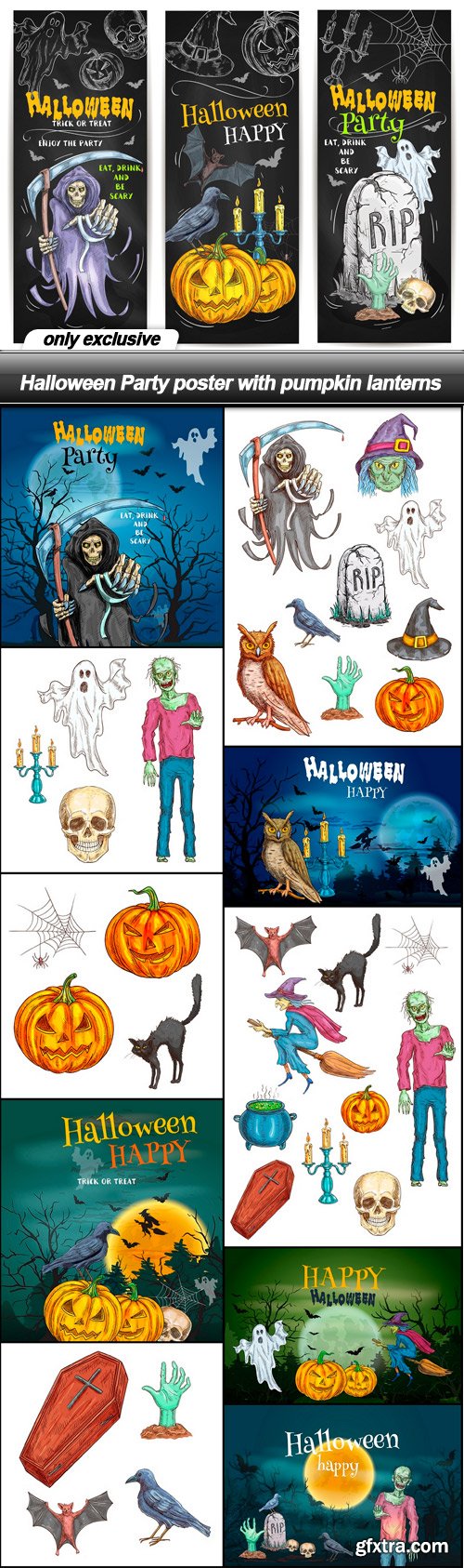 Halloween Party poster with pumpkin lanterns - 11 EPS