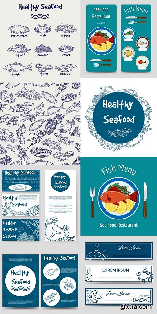 Brochure flyers template with healthy seafood design vector illustration