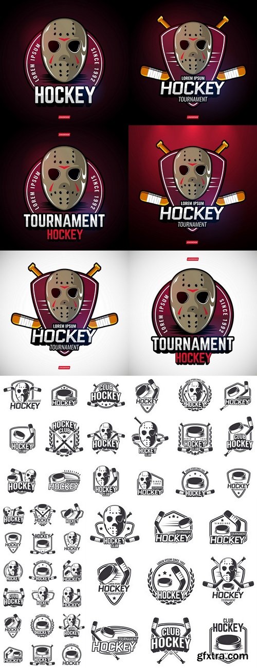The logos on the theme of sport. Posters, stickers, emblems, logos for hockey