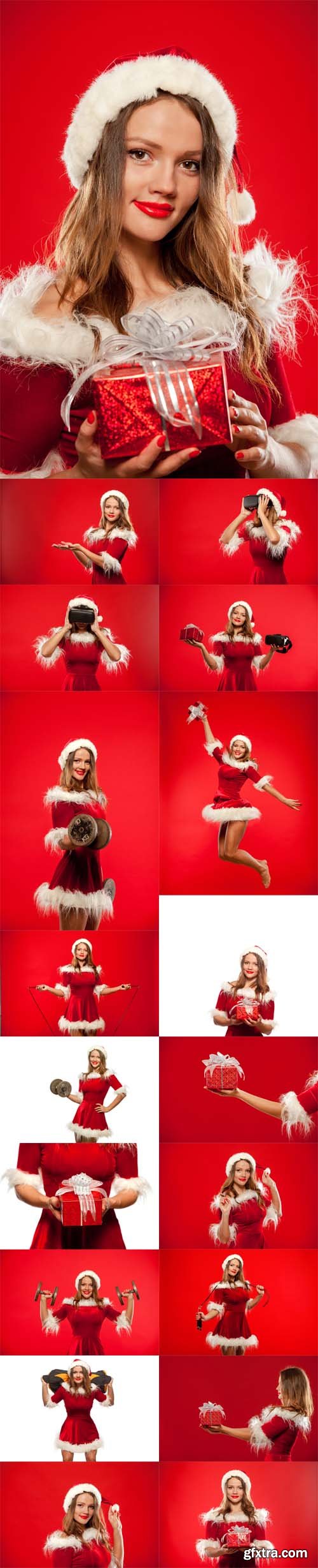 Photo Set - Christmas, x-mas, winter, happiness concept woman in santa helper