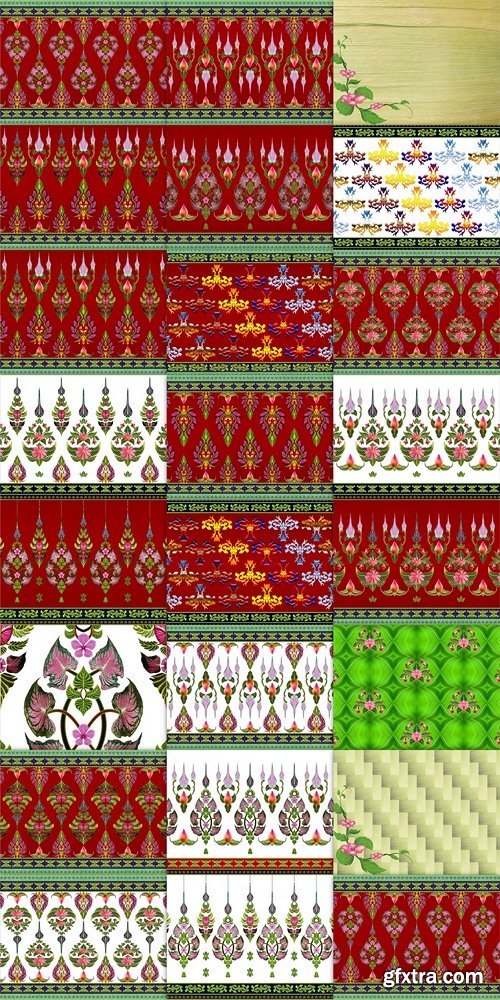 Pattern of flowers and leaves isolated on red background