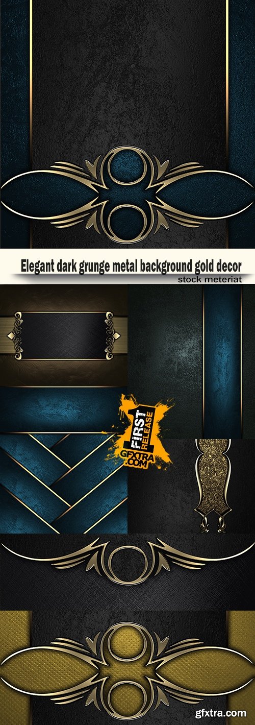 Elegant dark grunge metal background gold decor