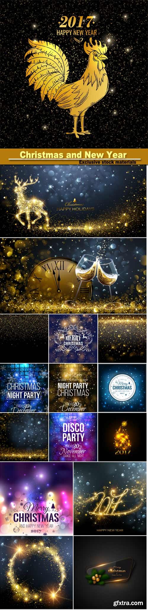 Christmas and New Year background with snowflakes, light, stars, vector illustration