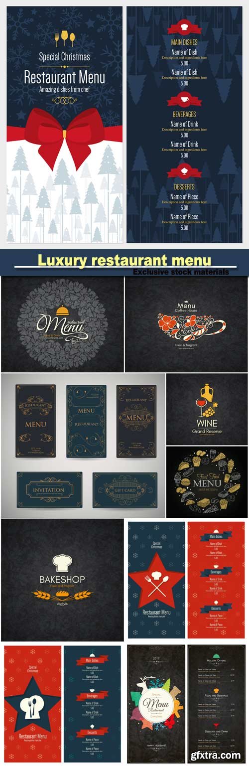 Set of vintage luxury greeting restaurant menu design template