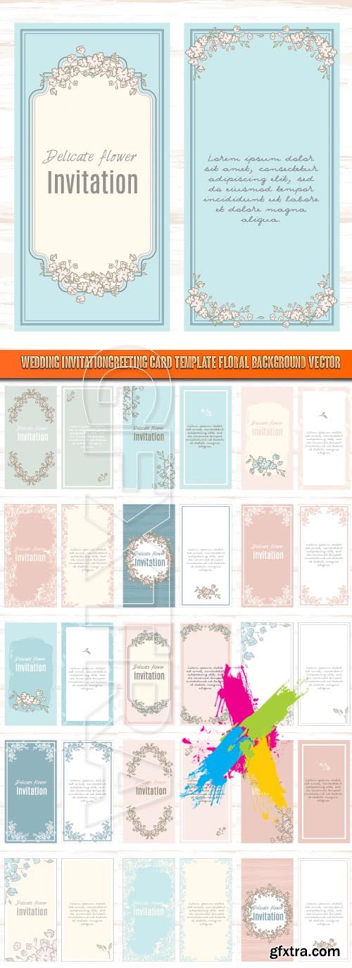 Wedding invitation greeting card template floral background vector