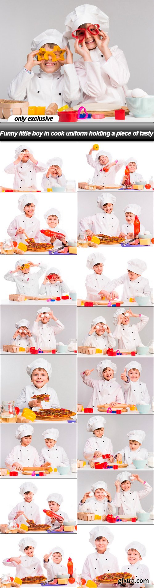 Funny little boy in cook uniform holding a piece of tasty - 17 UHQ JPEG