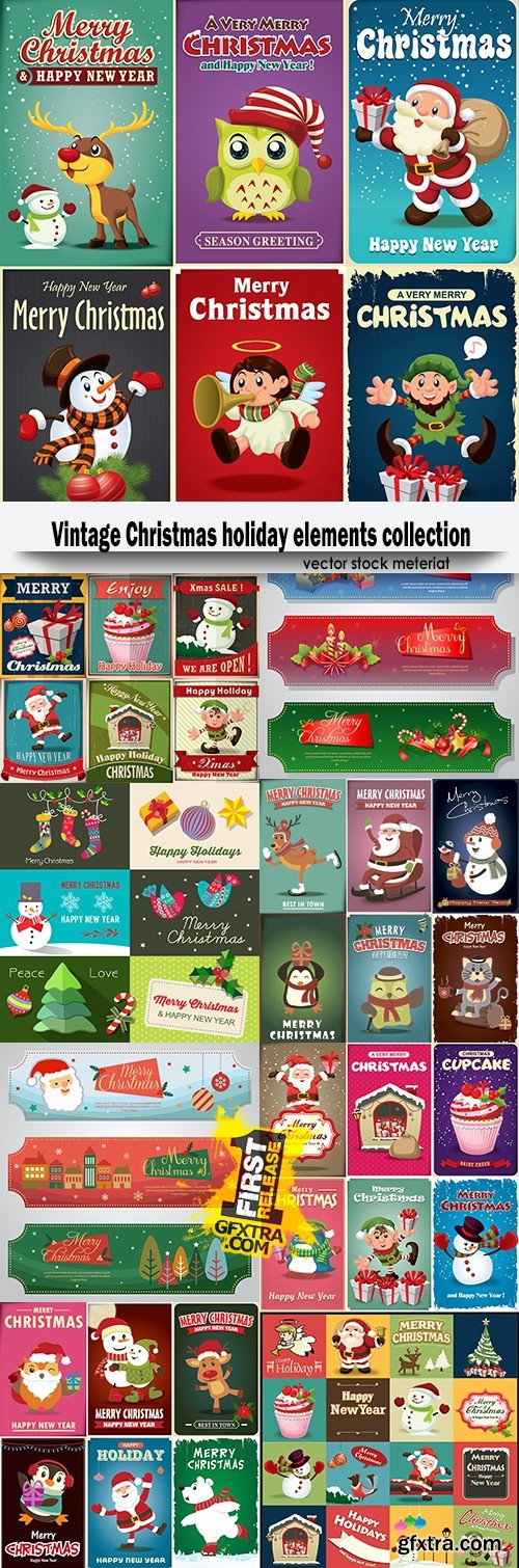 Vintage Christmas holiday elements collection