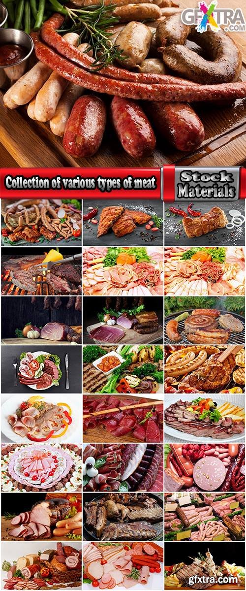 Collection of various types of meat delicacy sliced smoked sausage barbecue meats 25 HQ Jpeg