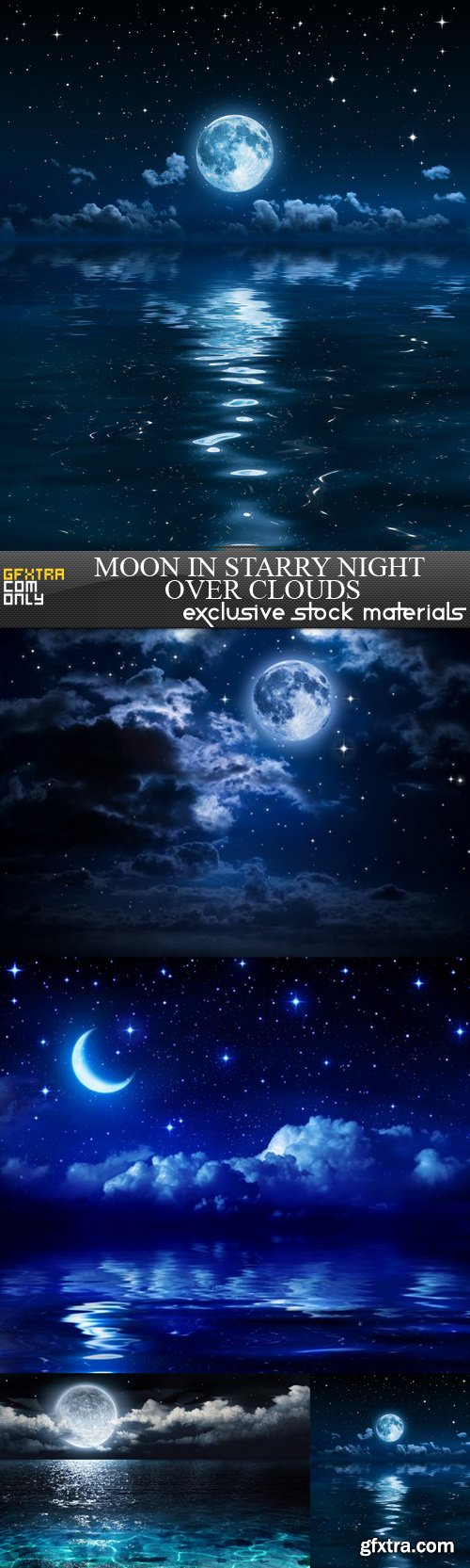 Moon in Starry Night Over Clouds - 5 UHQ JPEG