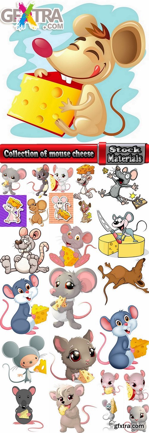 Collection of mouse cheese mousetrap full stomach vector image 25 EPS