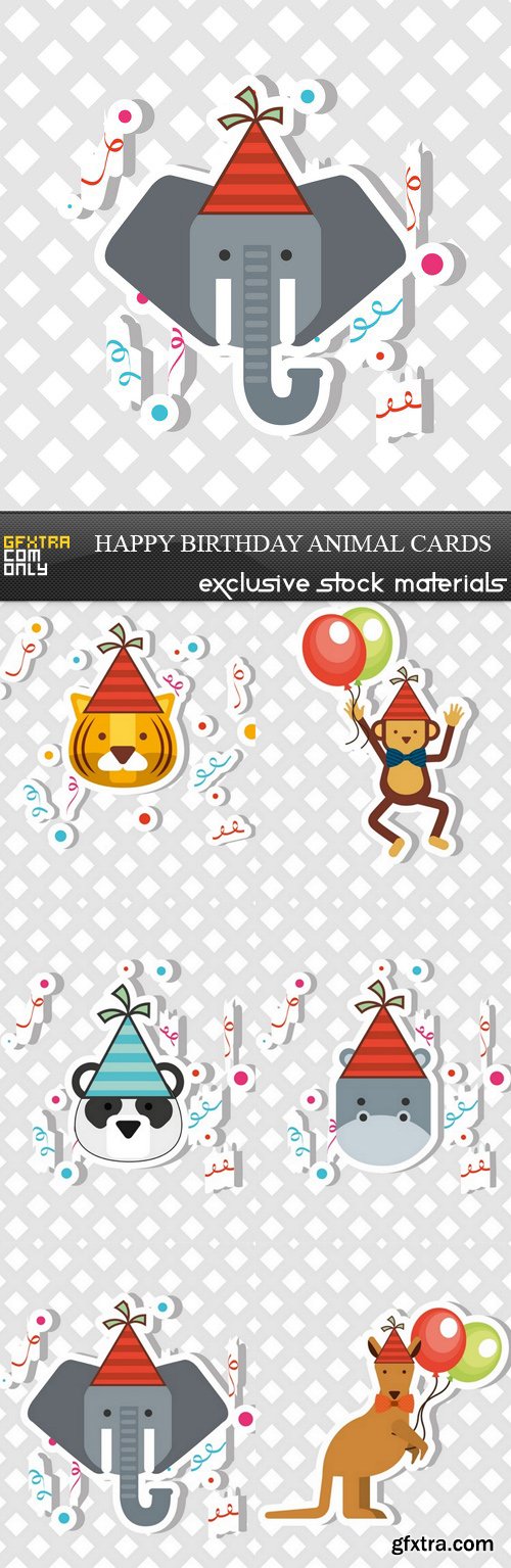 Happy Birthday Animal Cards - 6xEPS